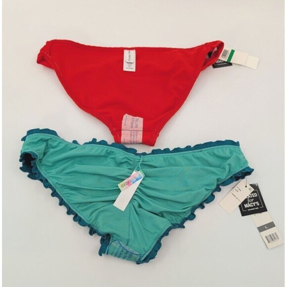 2 Women Bikini Bottom Large Red Green Sundazed Mermaid Ruffled Hula Honey Resort - Picture 8 of 13